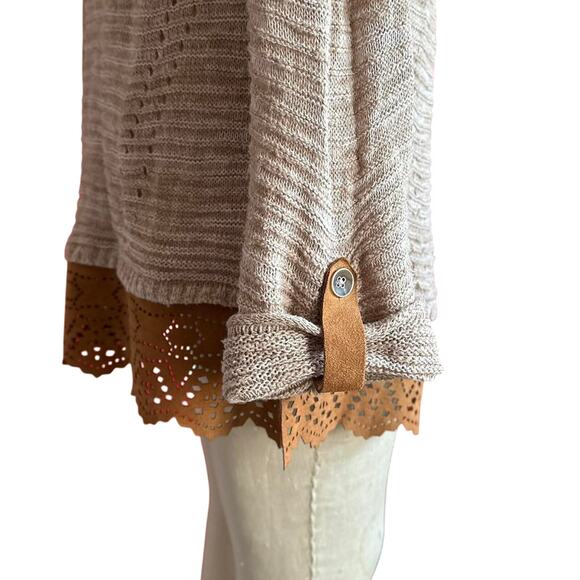 Womens Sweater Size Large Cream Western Layered Rodeo Chic Country Cottage Work - Picture 5 of 8